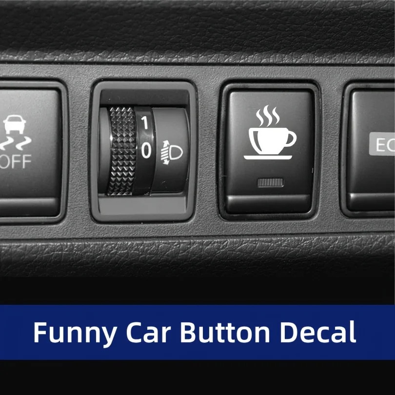 9Pcs/Set Coffee Cup Stickers, White Waterproof Vinyl Decals for Car Start Button & Portable Devices