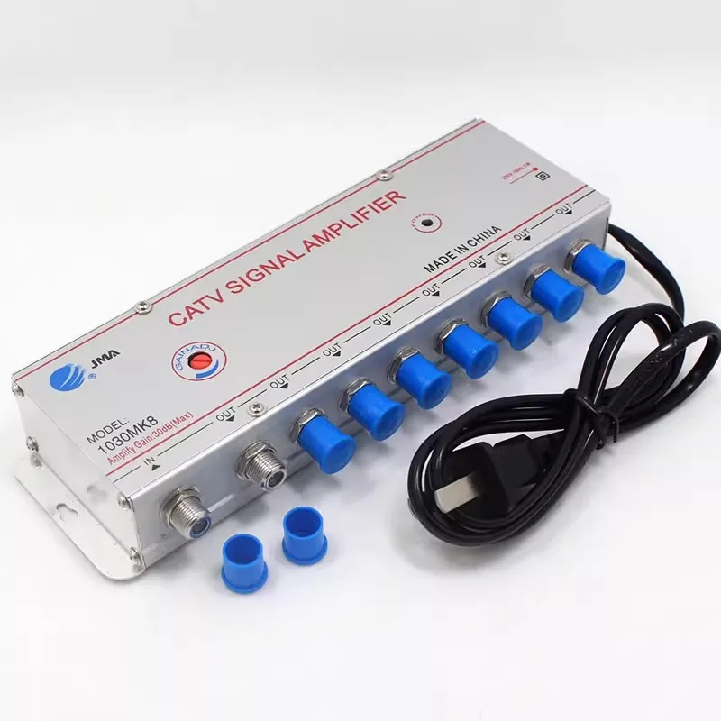

220V 30DB 1030MK8 1 Input 8 Output Cable TV Signal Booster Analog Digital Cable TV Signal Amplifier