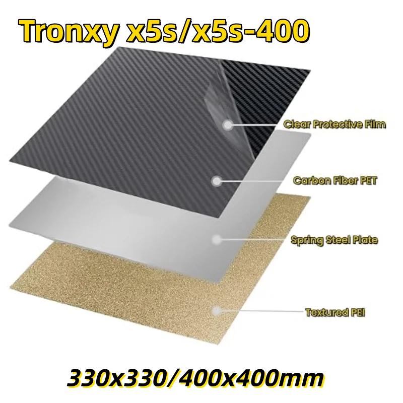 Tronxy 마그네틱 PEI 빌드 플레이트 330x330/400x400mm 카본 파이버 PET/텍스처드 PEI 고품질 강철 시트 X5s/X5s-400 히트베드용