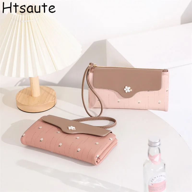 

Purse women's summer new Korean PU printed buckle 3 fold bag simple all-in-one short women's money clip multi-card folding flap