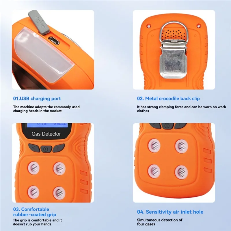 ABLN-4-in-1 draagbare gasdetector 4-in-1 gasdetector voor zuurstof, brandwonden, waterstofsulfide, koolmonoxide US-stekker