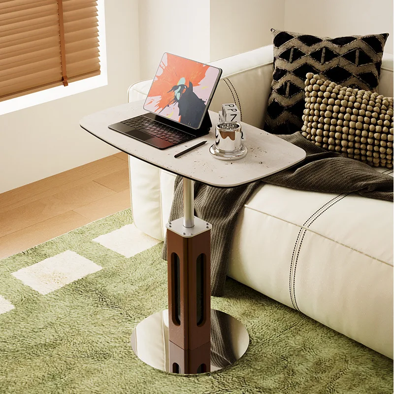 Meja kopi bundar kecil bergaya abad pertengahan, terbuat dari batu, dapat diangkat dan diturunkan, meja kopi untuk negosiasi.