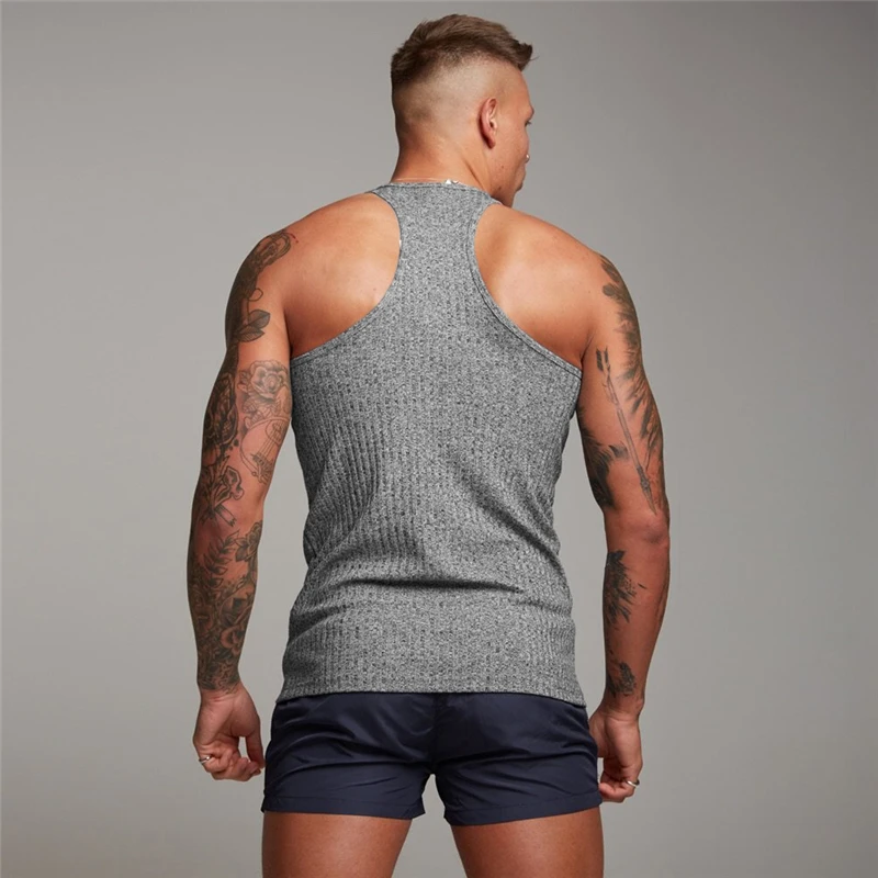 Men Fashion Knitted Stripe Sport Vest Summer Quick Drying Moisture Wicking Shirt Gym Training Slim Sleeveless Fitness Tank Tops