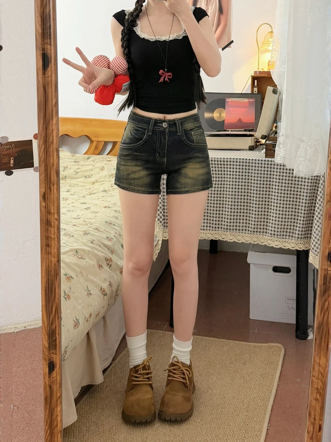 Retro Blue Denim Short Shorts Women's Summer plus Size Slimming Elastic Fitted A-Line Hot Pants American Style mid Waist