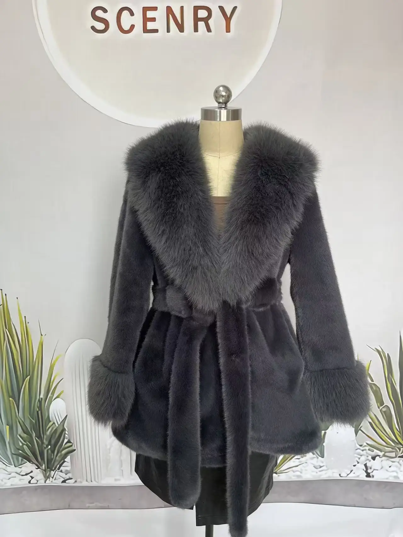 Luxury High Quality New Large Fur Collar Fur Coat Belt Slim Jacket Women Winter Warm Eco-Friendly Mink Fox Fur Coat Premium Tops