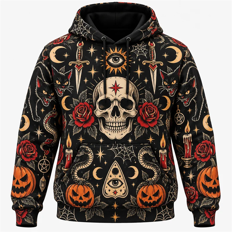 Halloween Hoodie Haunted Collection Graphic Pullover Dark Academia Gothic Horror Nightscape Pumpkin Ghost Skeleton Occult Unisex