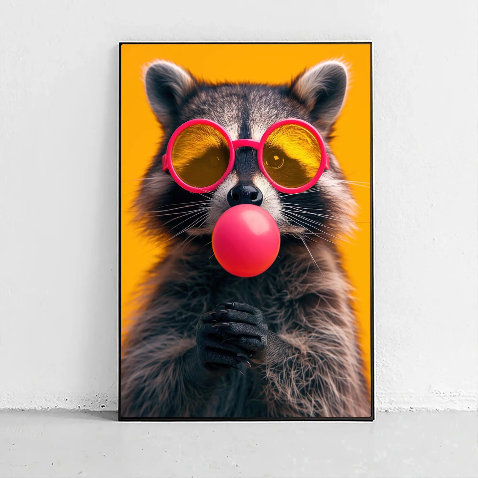 Colorful Animal Wall Art Set, Pop Art Prints, Funny Turtle Raccoon Pig Posters, Bubble Gum Art, Bold Modern Triptych Decor