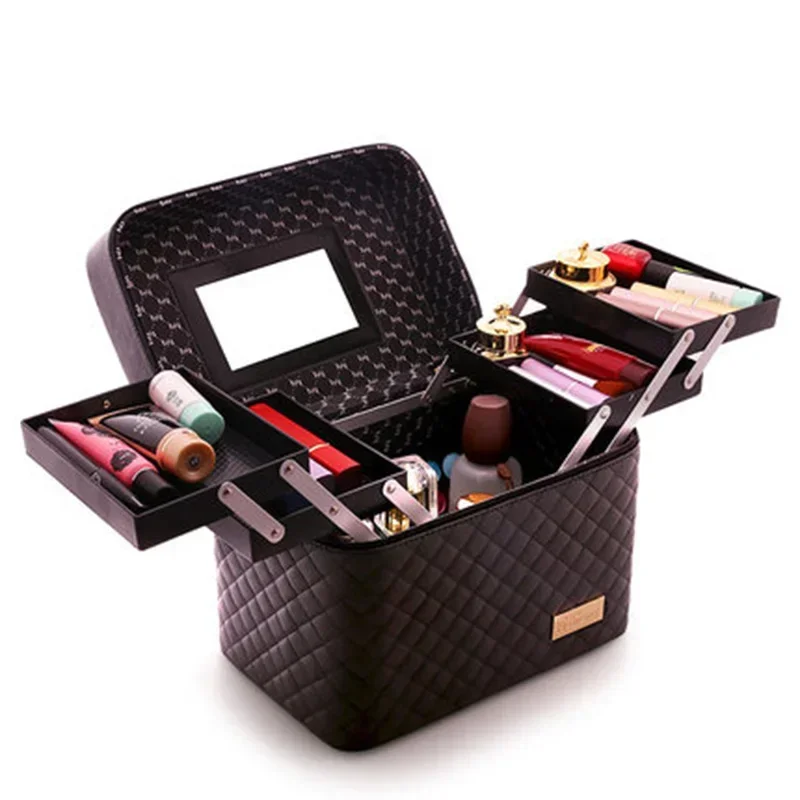 New Fashion Women Large Capacity Professional Suitcase Makeup Organizer Toiletry Cosmetic Bag Multilayer Storage Box Portable