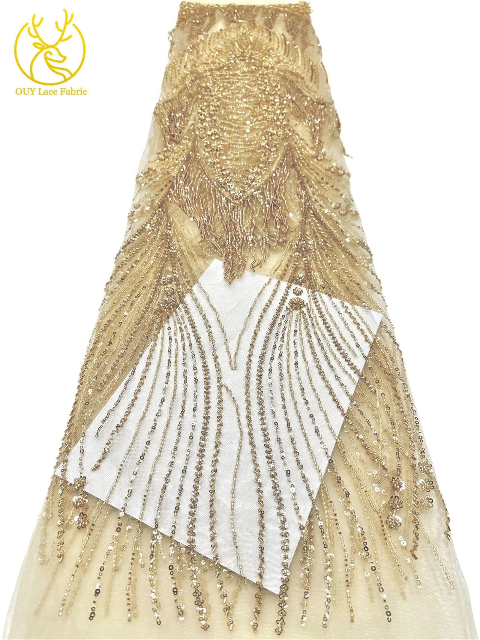 Grüner neuer Design-Tüllstoff mit afrikanischen 3D-Perlen, hochwertiger französischer Pailletten-Tüllstoff für Hochzeitskleider zum Nähen – Detail 11
