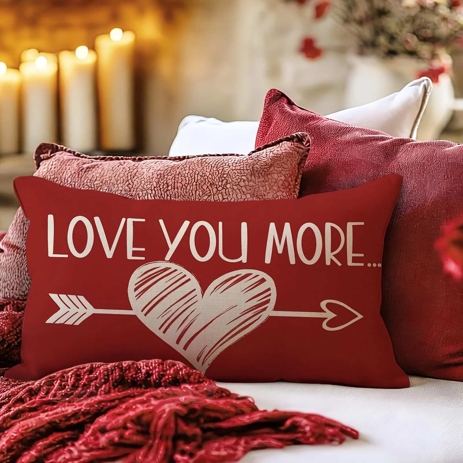 1pc Love You More Cupid's Arrow Heart Pillow Cover,Suitable for Sofa,Bedroom,Living Room,Wedding Room,Deep Love Gift for Lovers.