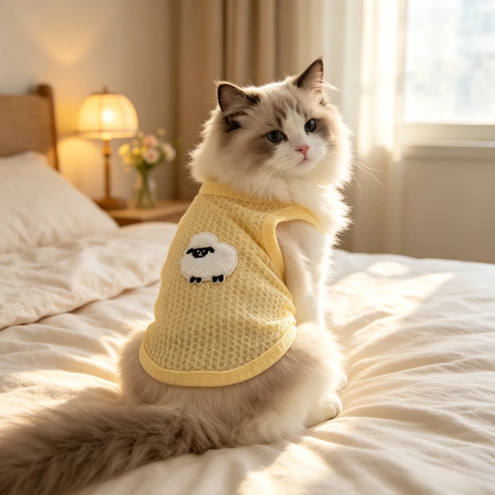 Sommerliche, atmungsaktive Waffelstrick-Hundeweste, ärmelloses Trägertop, Haustier-Outfit für kleine Hunde und Katzen