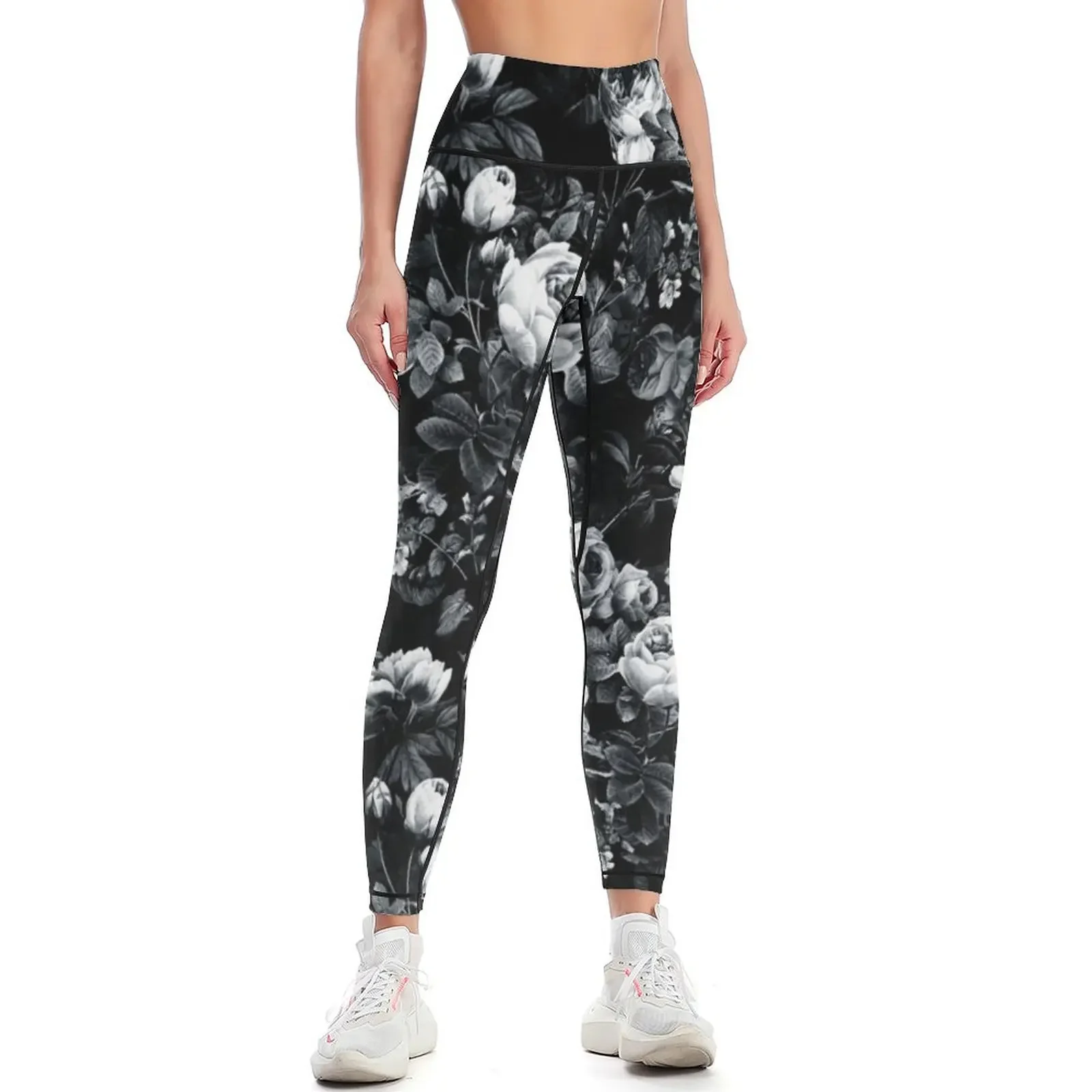 

Roses Black and White Leggings Clothing fitness Training pants gym womans gym pants Womens Leggings