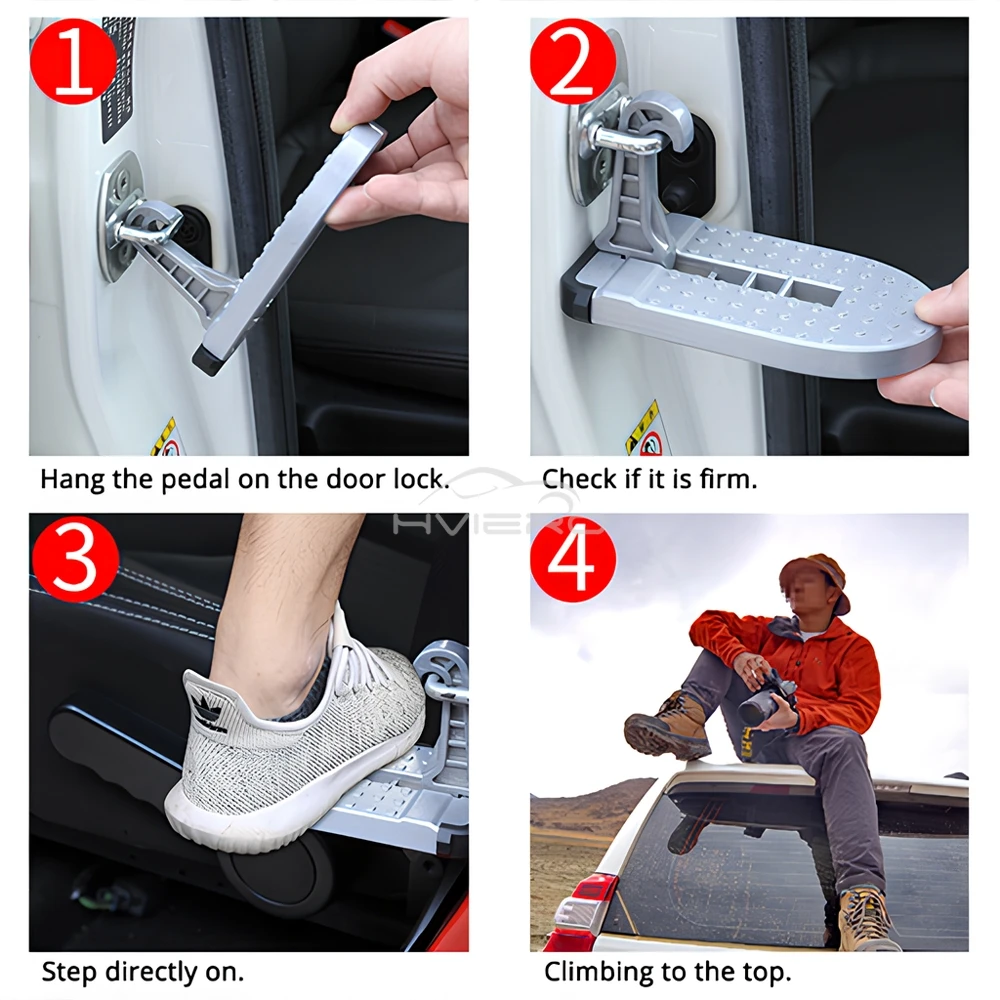 Auto Faltbare Auto Dach Rack Tür Schritt Multifunktions Latch Haken Fuß Pedal Aluminium Legierung Sicherheit Ständer Universal Zubehör – Detail 8