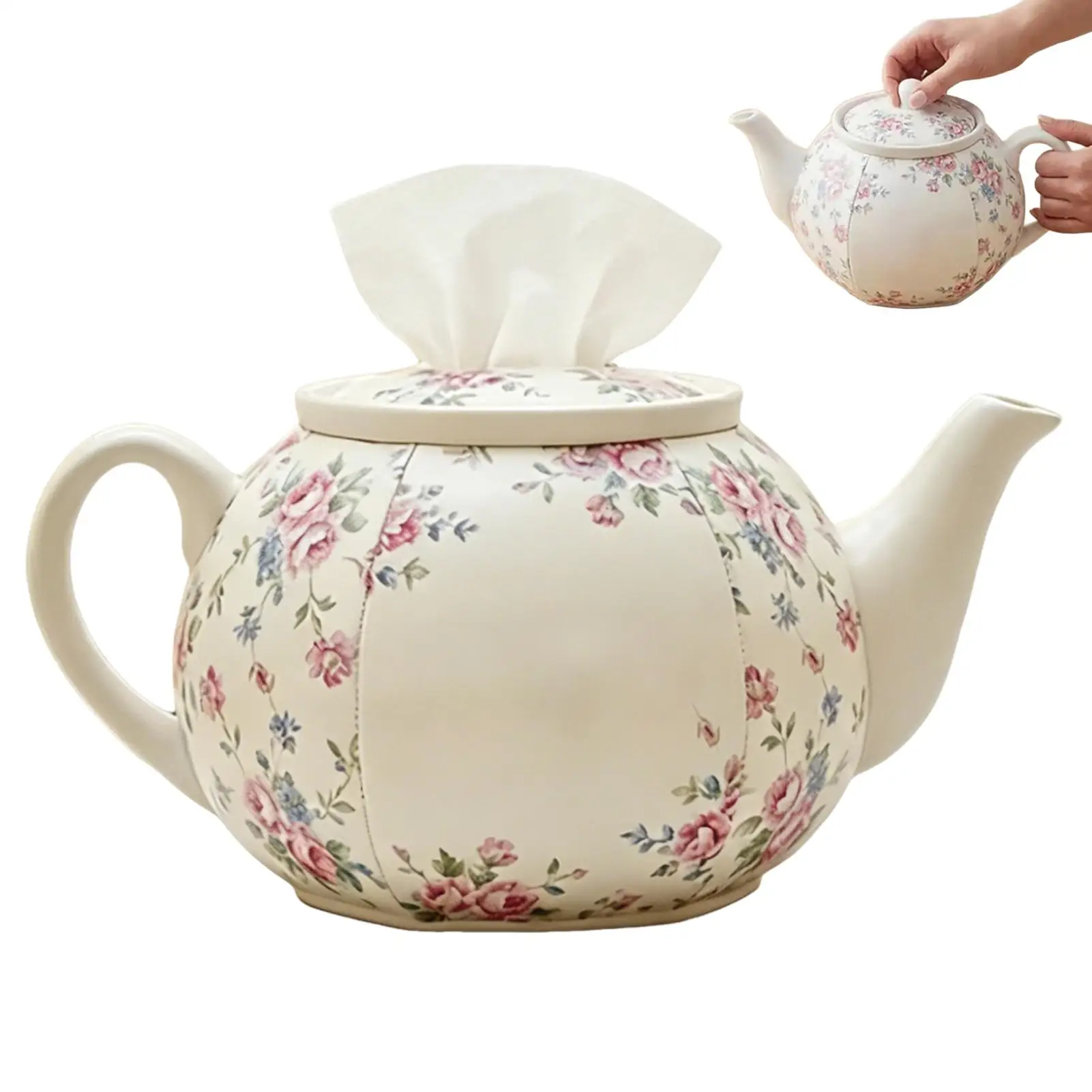 

Vintage Floral Teapot Shape Napkin Storage Tissue Box Holder Decorative Tissue Box Covers For Home Bathroom Kitchen Office