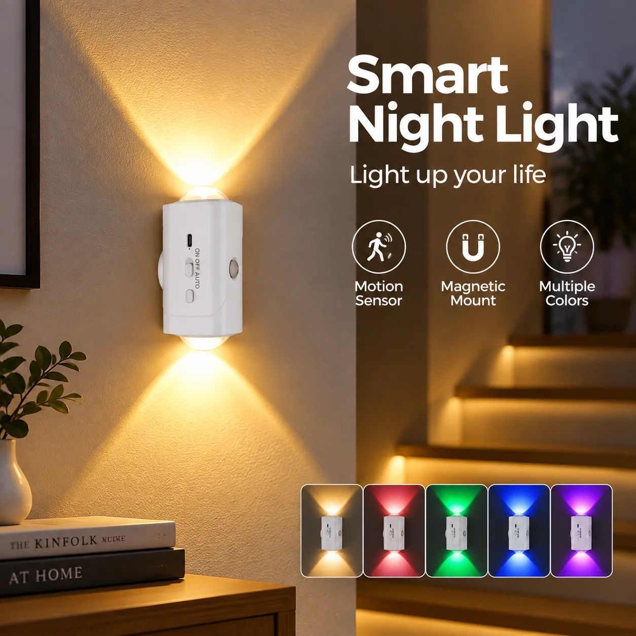Rechargeable Motion Sensor LED Wall Light - Magnetic Wall Sconces , Double-Headed Design, Perfect for Hallway, Bedroom, Stairs