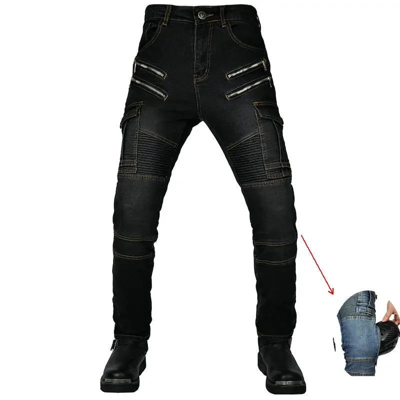 

Motorcycle Riding Jeans Outdoor Fashion Biker Protection Pants Adjustable Knee Protectors Bags Four Seasons Cycling Trousers