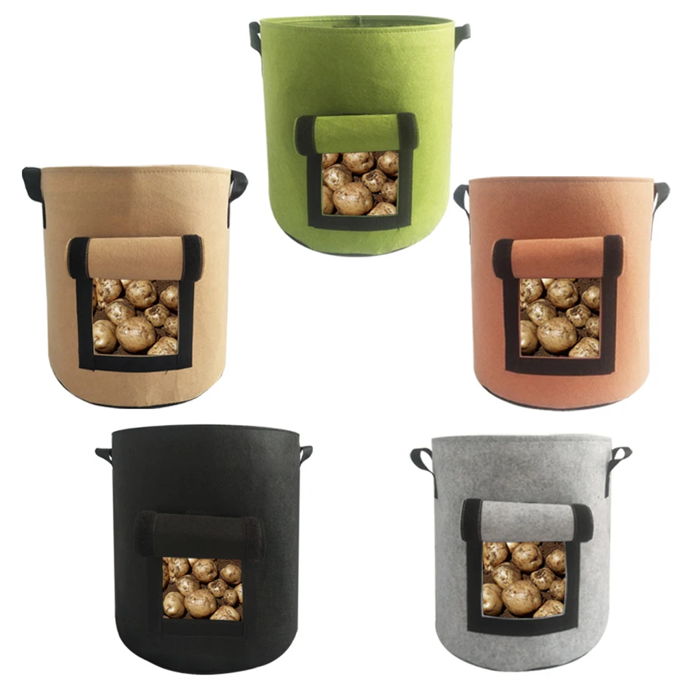 Light Tan Heavy Duty 38 Liter Potato Plant Bags, 10 Gallon Thick Nonwoven Fabric Planter Bags, Drainable Aeration Grow Container