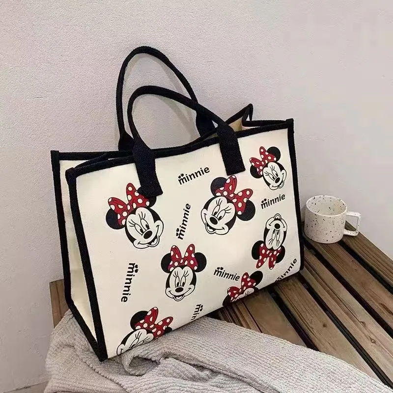 Disney Mickey Mouse Tote Bag Minnie Portable Women Cartoon Handbag Fashion Large Capacity Cute Girl Grocery Storage Shoulder Bag