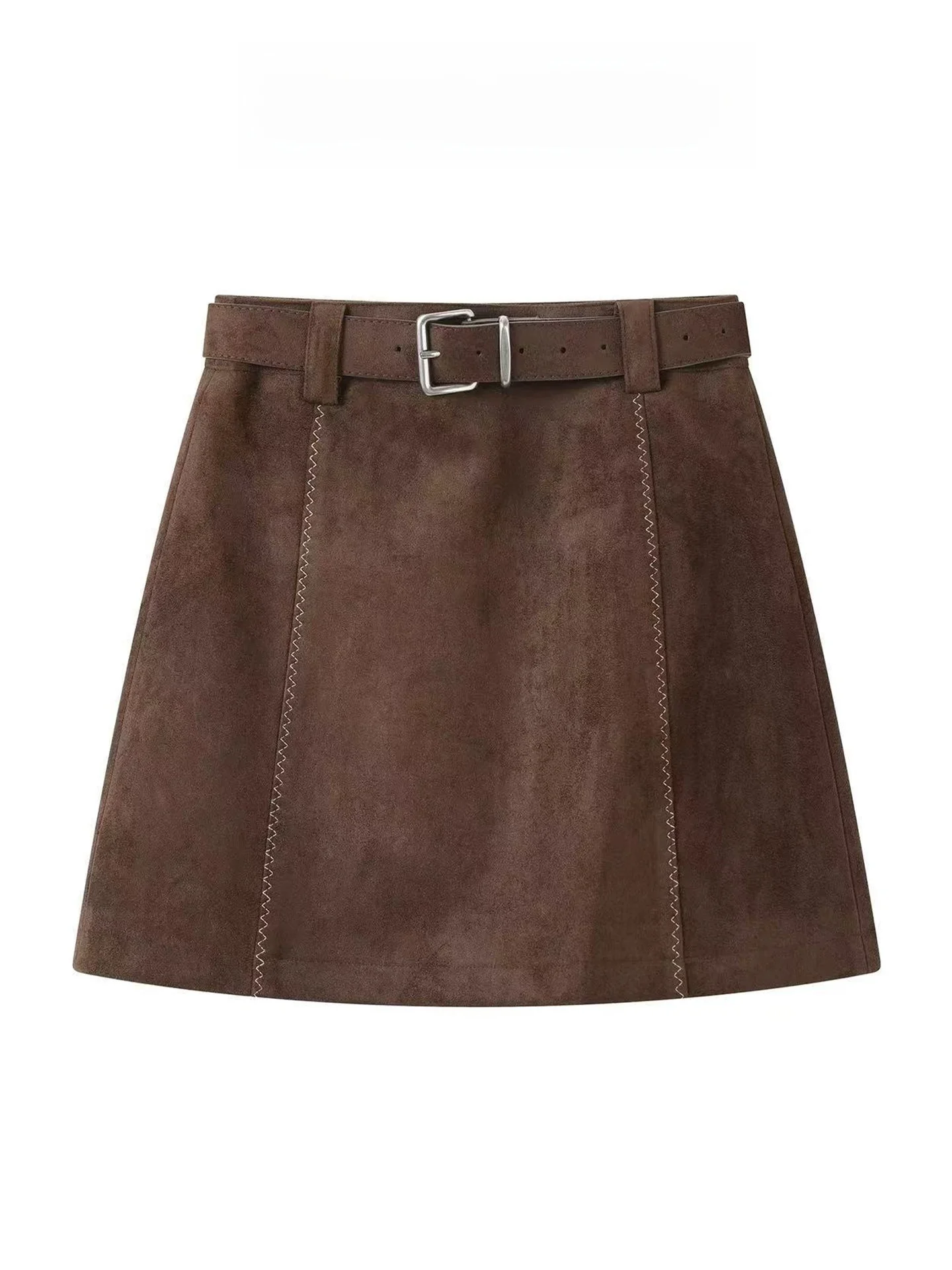 

Коричневая замшевая юбка из оленьей кожи для женщин, осенне-зимняя, маленького размера, облегающая, с высокой талией, А-силуэт, кофейного цвета, короткая, в стиле ретро, на молнии
