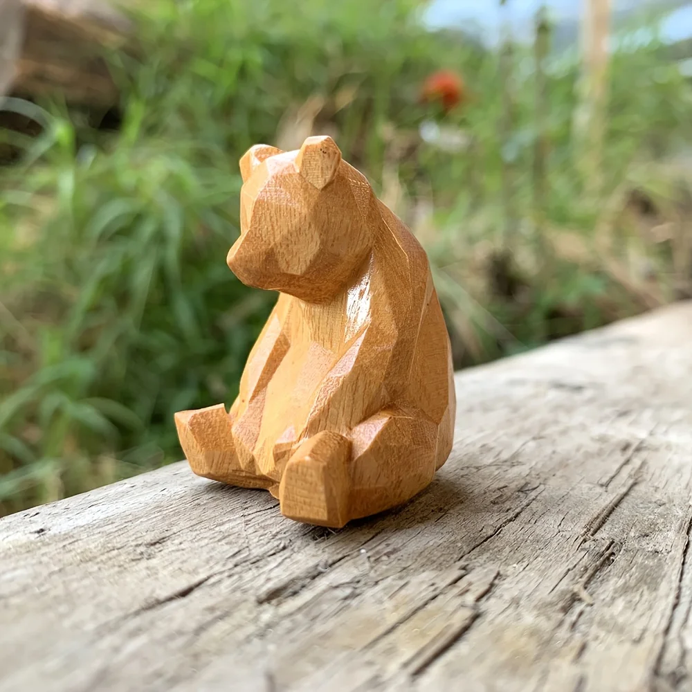 1.8 Inch Hand-Carved Wooden Bear Totem Ornament, Artistic Style, Suitable for Holiday Decorations, Tabletop Decorations, Home Decor, Fireplace, Bedroom, New Year Gifts, Back-To-School Season Gifts