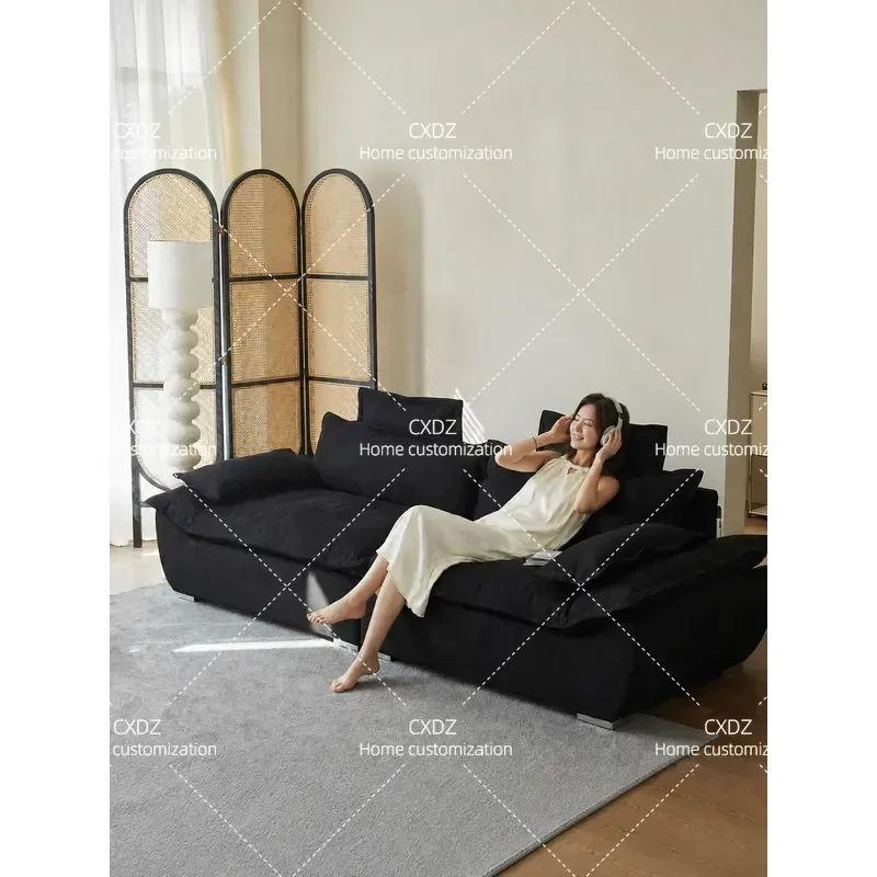 Night White Fabric Living Room Cream Small Apartment Removable Washable Sailing Boat Straight Row Sofa