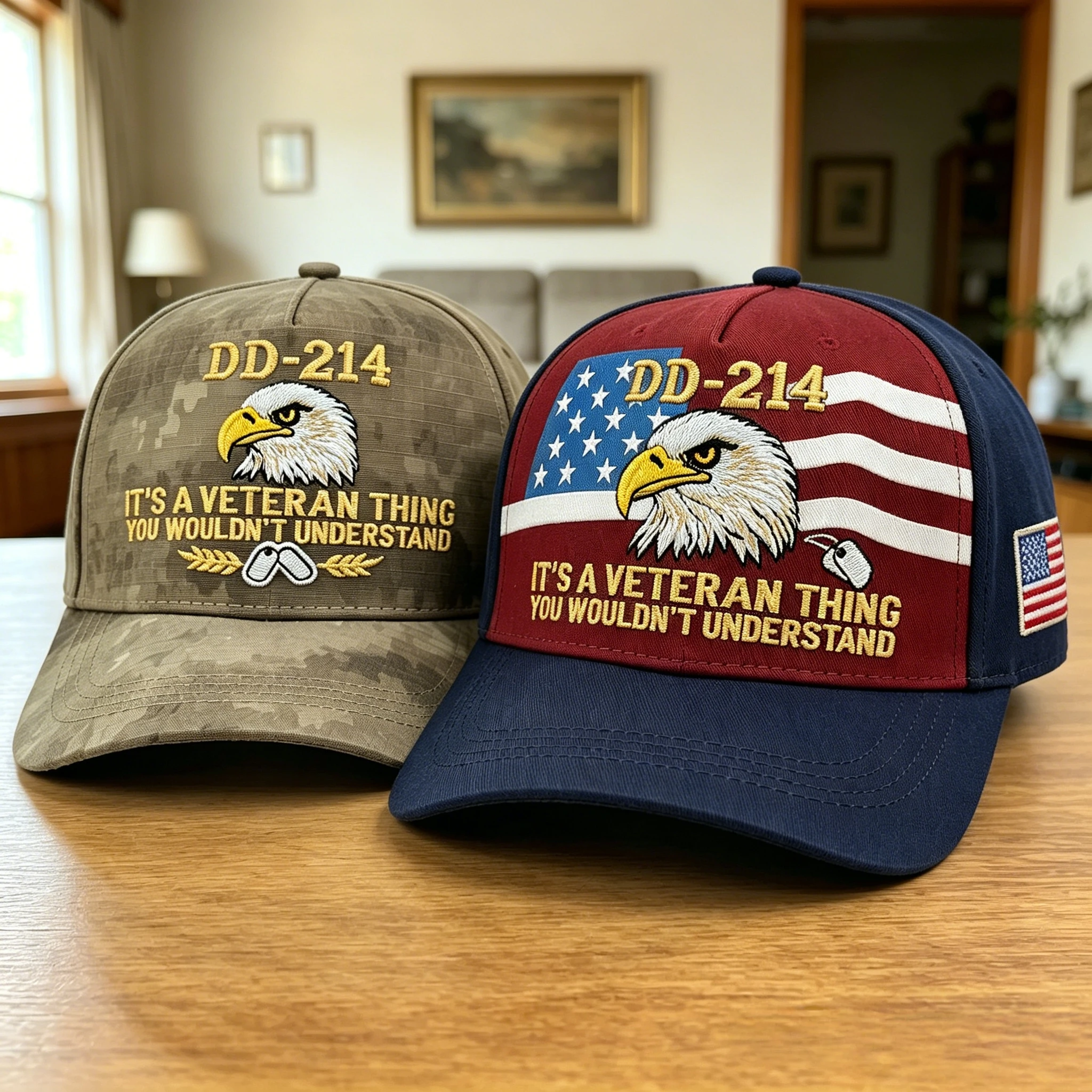 DD-214 Veteran Eagle Trucker Hat American Flag Embroidered It's A Veteran Thing Adjustable Patriotic Baseball Cap for Men Adults