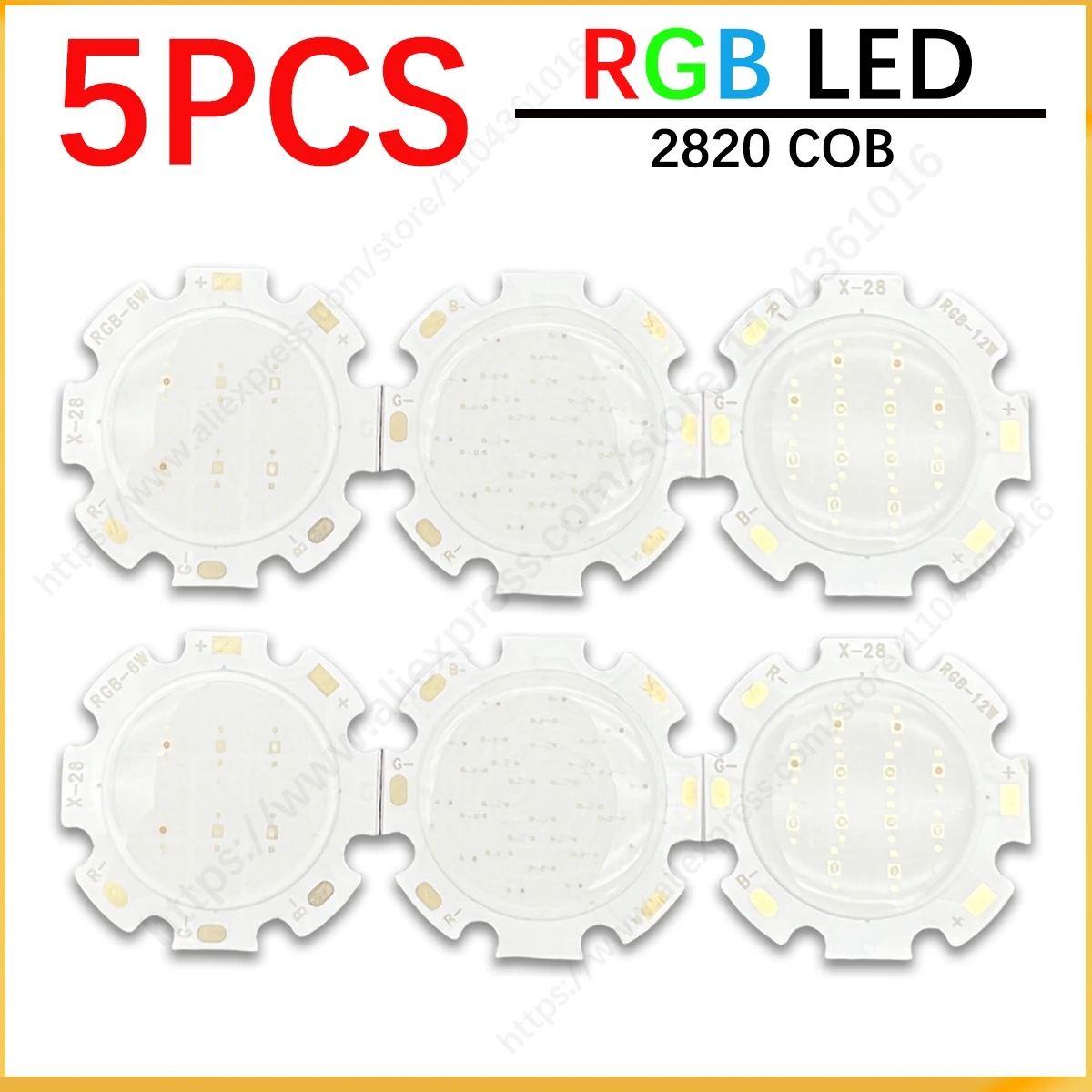 

5 шт. разноцветных COB LED-светодиодов (красный, зеленый, синий) 3W, 6W, 9W, 12W, 24W RGB, интегрированные SMD-диоды для ламп, прожекторов, DIY-проектов