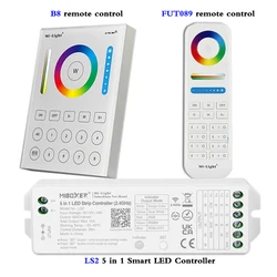 Pannello tattile a parete FUT089 remoto/B8 wireless a 8 zone da 2,4 GHz; controller intelligente LS2 5 IN 1 per striscia LED 12 ~ 24 V RGB RGBW RGB + CCT