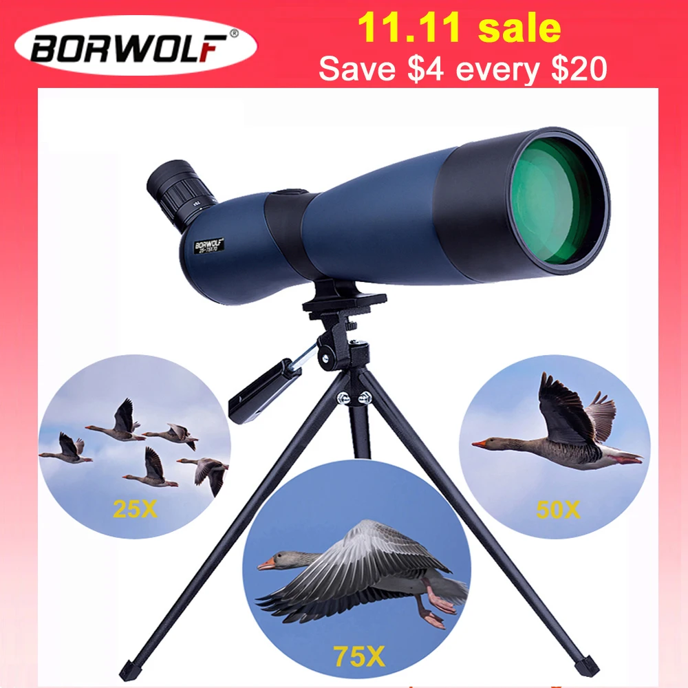 

Borwolf 25-75X70 Professional Zoom Telescope Spotting Scope High Magnification HD Binoculars Monocular For Bird Watching