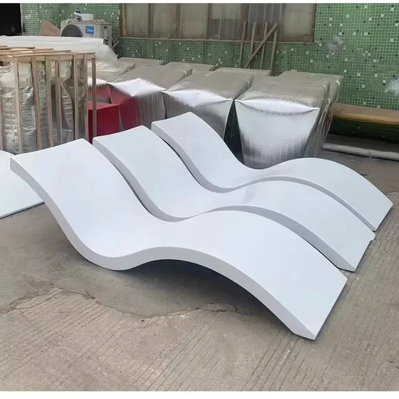 Portable White Color Custom Frp  in Water Pool Tanning Ledge Poolside Lounge Chairs Outdoor Fibergrlass Chaise Sun Loungers