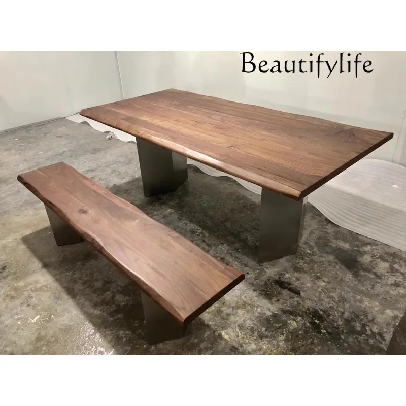X Modern Simple Log Bold Rough Dining Table Three Board Table Black Walnut Non-specification Table Dining Chair