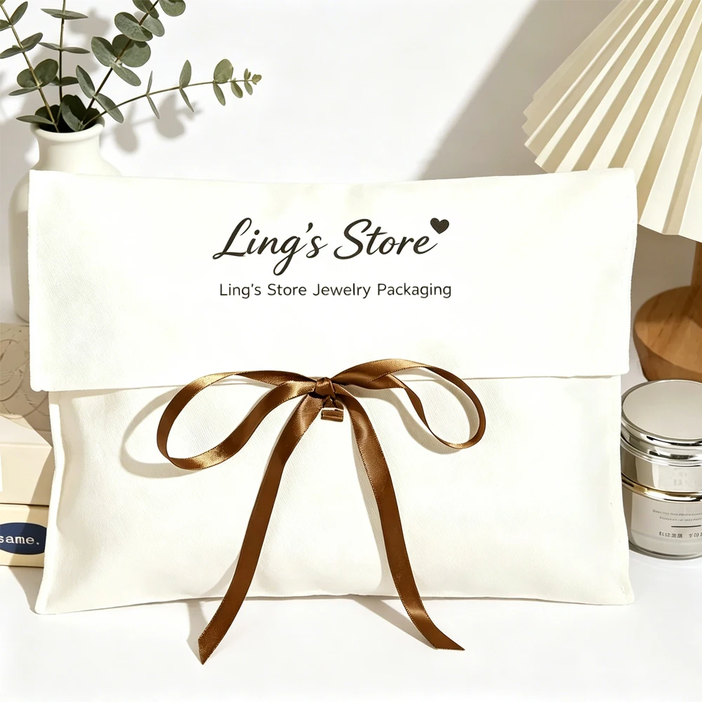 50/100 Stück Großpackung Personalisierte Logo-Twill-Baumwoll-Schmuckverpackungsbeutel Hochzeitsgeschenk-Beutel Musselin-Haartasche Kosmetiktasche – Detail 4