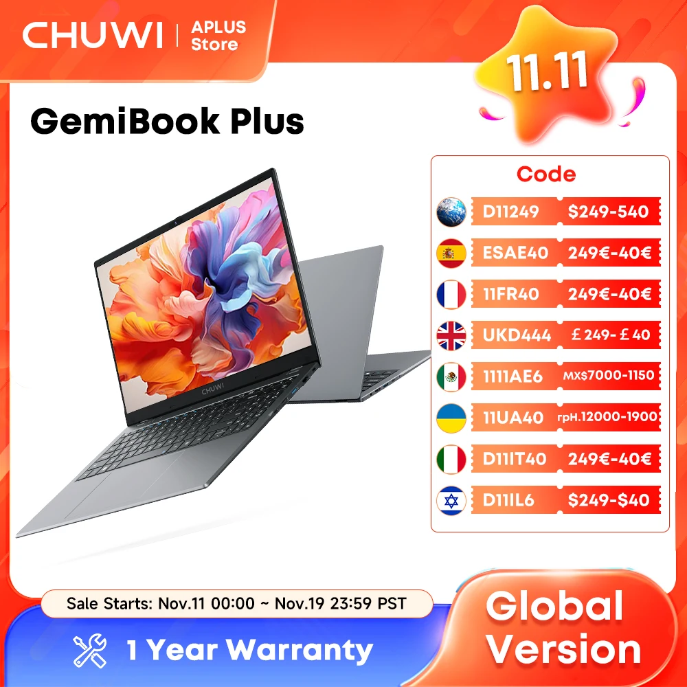 

CHUWI GemiBook Plus Laptop 15.6'' FHD 1920x1080 16GB LPDDR5 512GB SSD Intel N100/N150 Alder Lake WiFi 6 Windows 11 Laptops