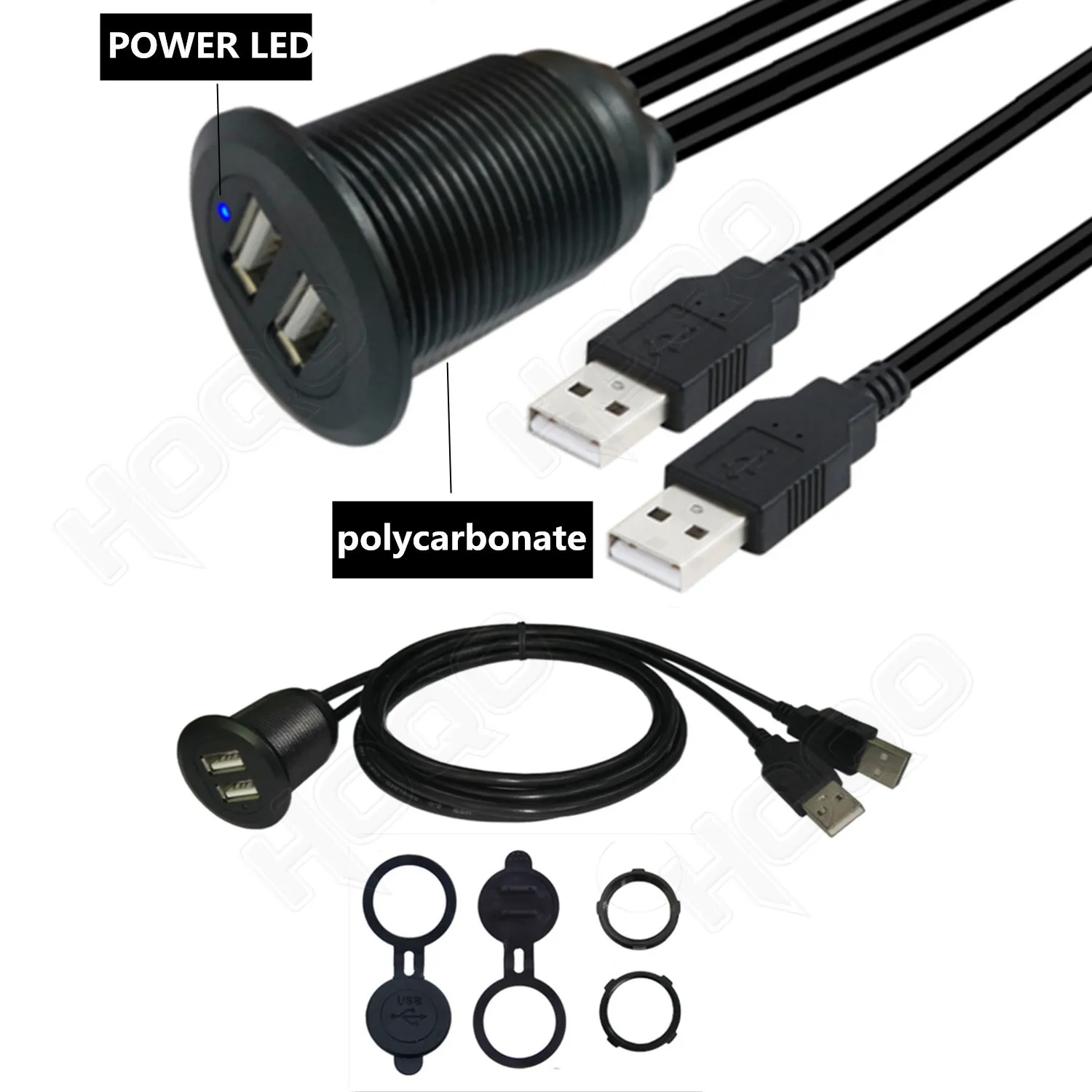 Płaski kabel montujący Panel USB, podwójny przedłużacz USB 2.0 montowany na pojeździe kabel ładujący, uchwyt do deski rozdzielczej, montaż podtynkowy, mocowanie panelu