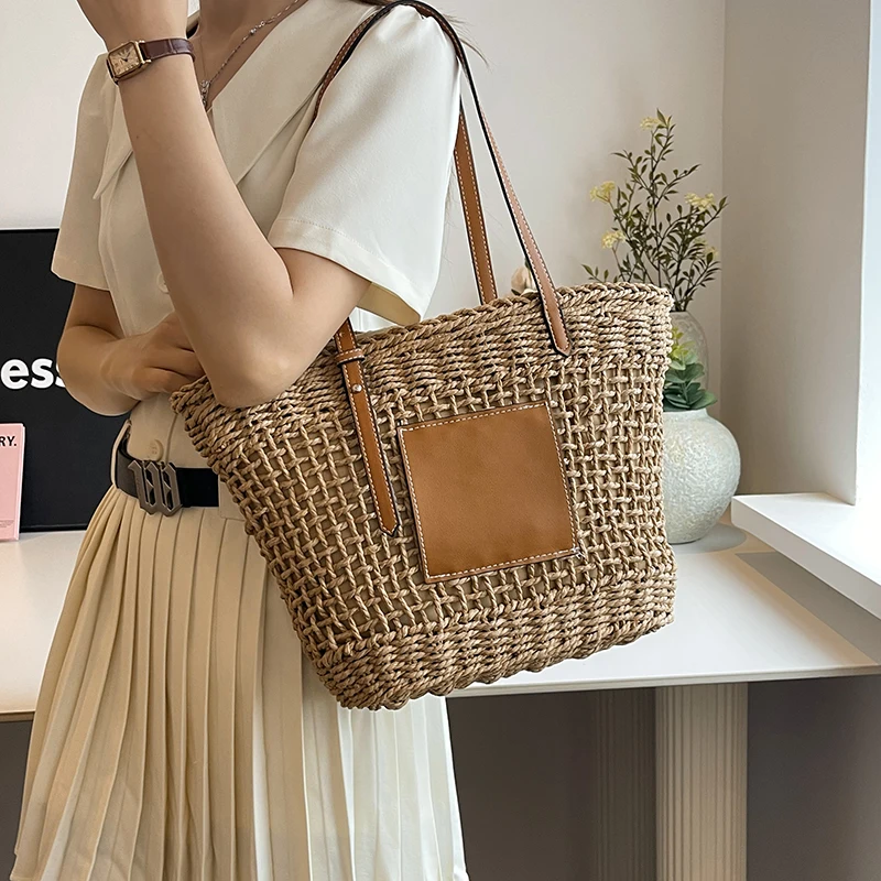 Women Straw Handbags 2024 Fashion Korean Shopper Bags Luxury Design Large Woven Tote Bag Summer Beach Handmade Tote Handbag