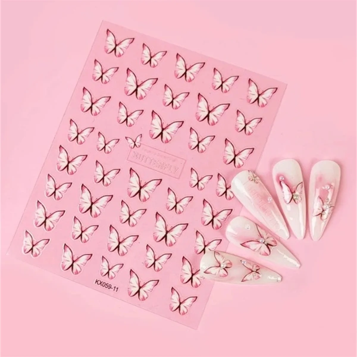 Adesivos de borboleta gradiente rosa e branco para nail art, estilo kawaii, transferência adesiva, decorações, decalques, diy, 1pcs, 5d