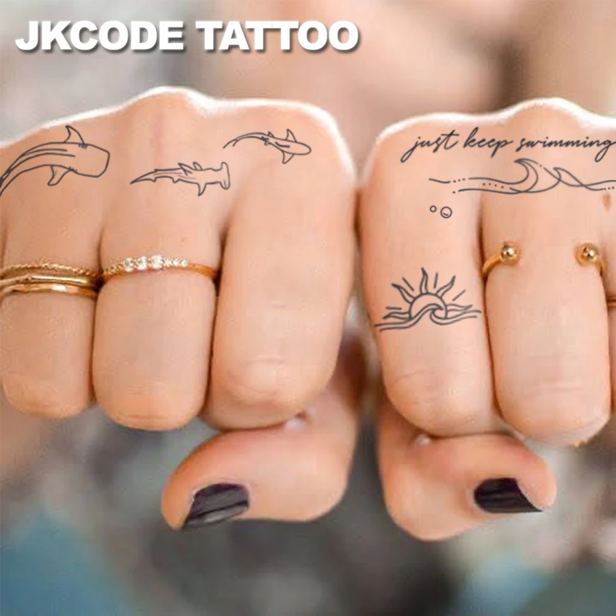OCEAN MINIMAL TATTOO-Herbal Tattoo Stickers INS Style CUTE Design-INS style-Ocean Theme Island Style Pattern-Shark Tattoo-Cute Tattoo Fashion Accessories for Girls Women's Finger Hand Neck Tattoo Long Lasting Waterproof for 15 Days