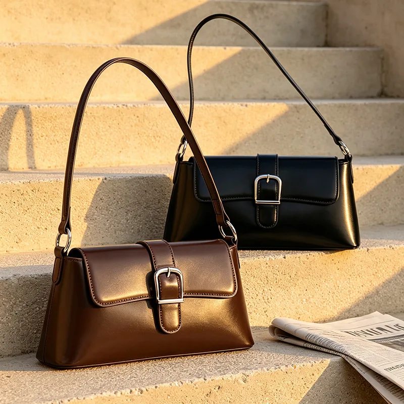Zency 2026 Luxury Women Black Handbag Purse French Style Underarm Bag Genuine Leather Shoulder Crossbody For Sister Lover Gift