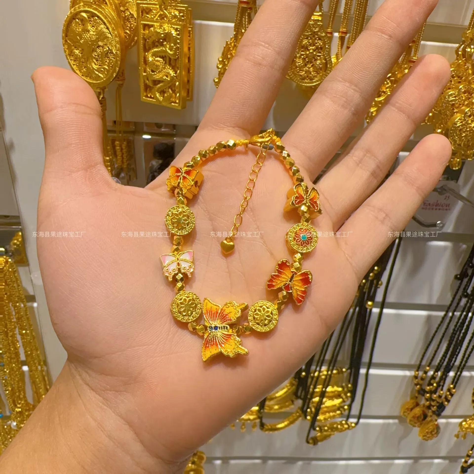 

Plated With Genuine Gold Strong Preservation Ancient Sand Enamel Colorful Butterfly Flowers Hand Woven Bracelet Girls Gift