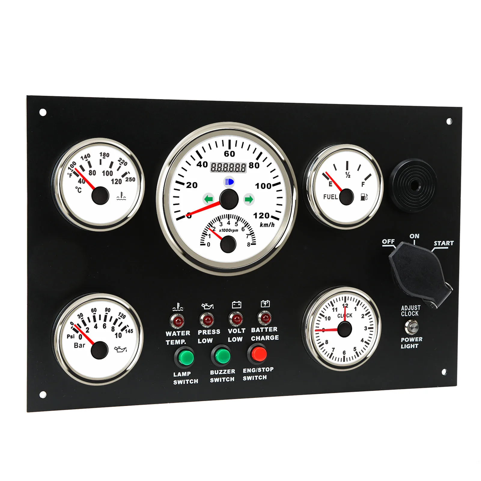 Boat Dash Instrument Panel Gauge Cluster Set Oil Pressure Clock Water Temperature IP67 Waterproof Low Power Consumption for RV