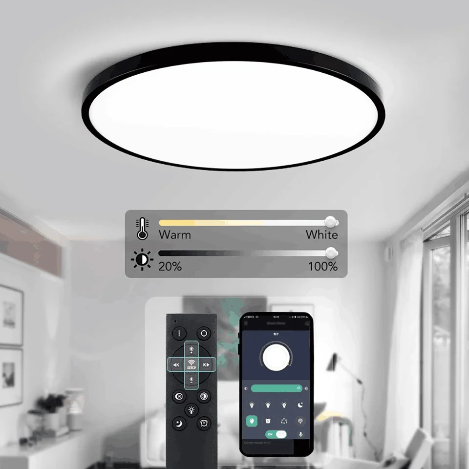 Led Plafond Lamp 20Inch Ultradunne Smart App Afstandsbediening Verlichting Armatuur Indoor Plafondlamp Voor Slaapkamer Keuken Woonkamer