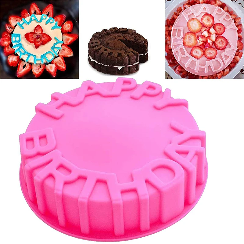 Coaster Mold Round - ハッピーバースデーベーキングパンラウンドムースシリコンモールドDIYケーキベーキングトレイ