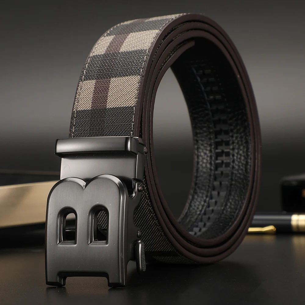 High Quality Luxury Brand Designer Canvas Belts Male Automatic Buckle Men belts Genuine Leather Belt for men Strap for Jeans