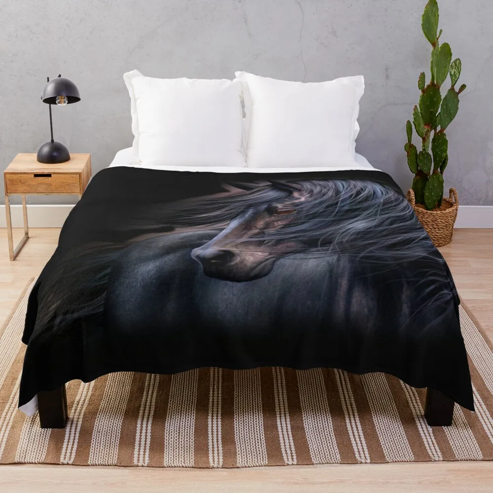 

The black horse Throw Blanket Luxury Brand Blanket Nap Blanket Dorm Room Essentials Soft Blanket