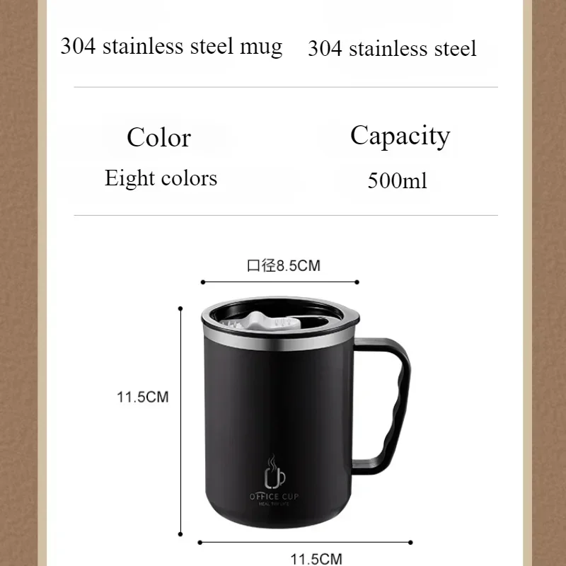 500ml 304 Stainless Steel Water Bottle Double Layers Coffee Mug Milk with Handle and Lid Portable Insulated Cup for Traveling