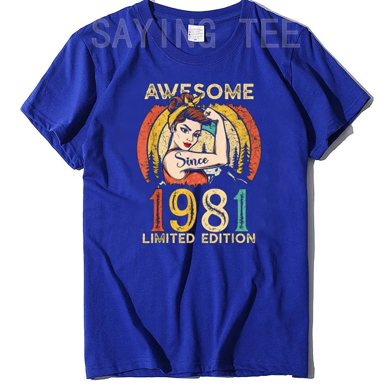 Awesome Since 1981 Birthday Shirt Born-In-1981 Limited Edition T-Shirt 42nd Graphic Tee Top Women's Fashion 80s Outfit Mama Gift