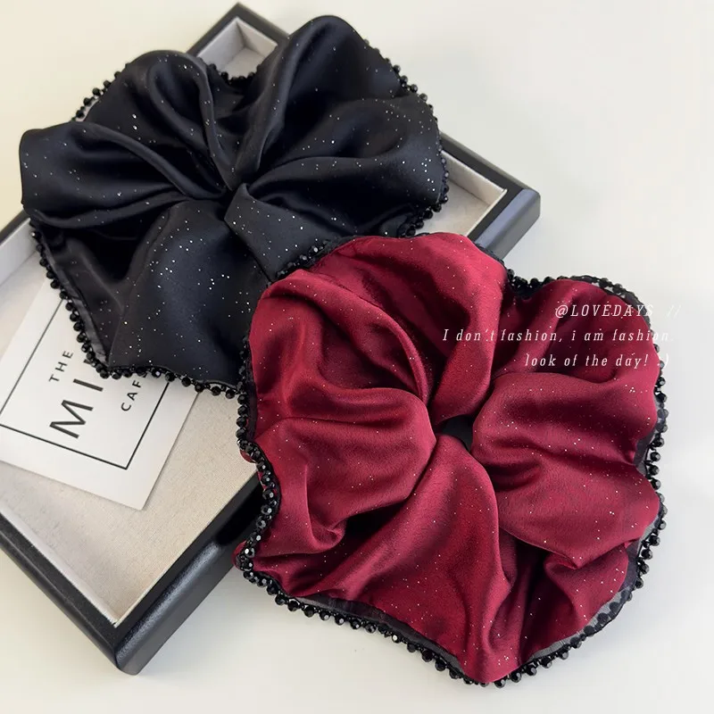 

Scrunchie Sparkly Satin Oversized Hair Tie for Messy Bun Women Premium Elegant Decorative Headwear Soft Relaxed
