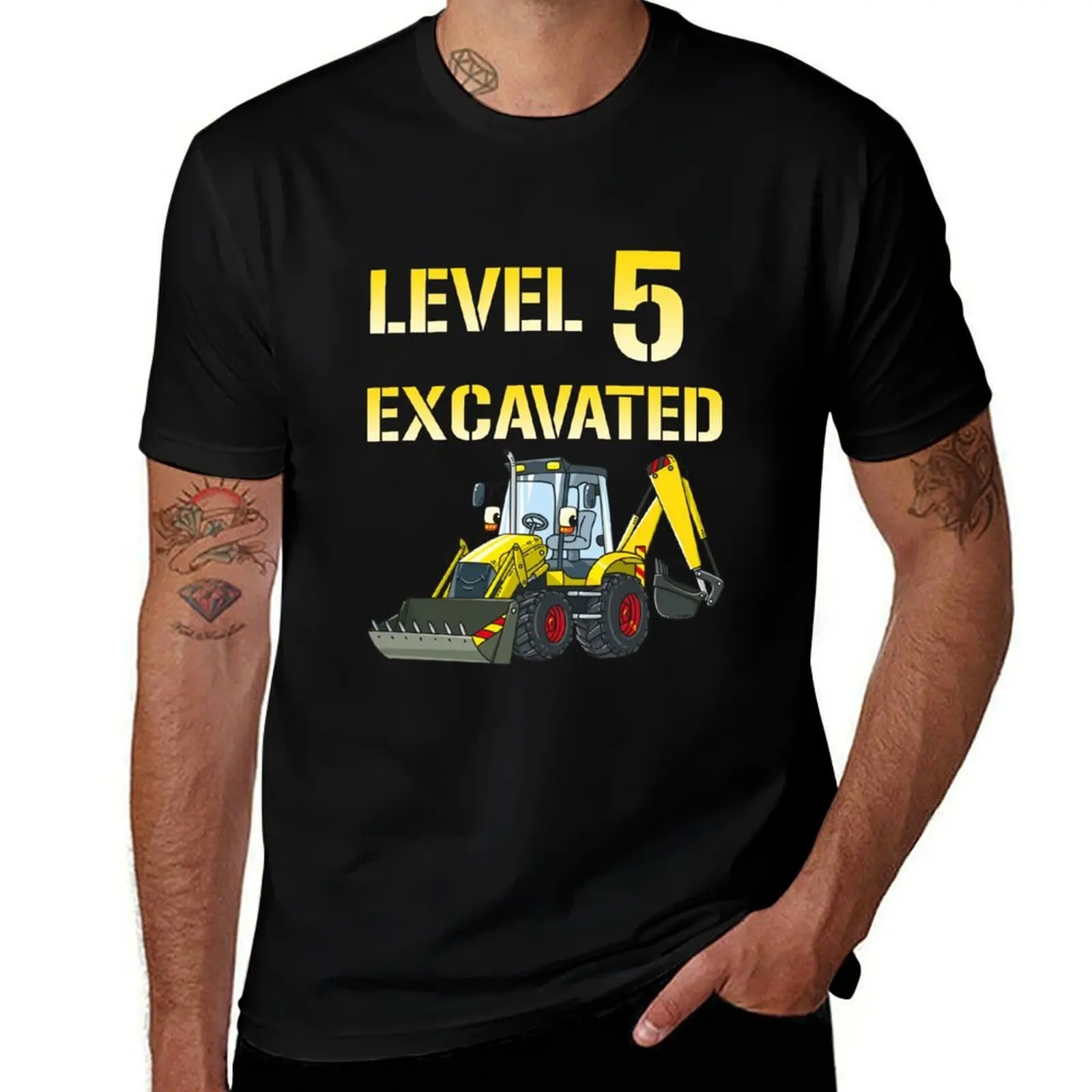 

Kids 5th Bday Boy Excavator Outfit 5 Yr Old Birthday Party Gift Level 5 Excavated Funny Excavator Birthday T-Shirt