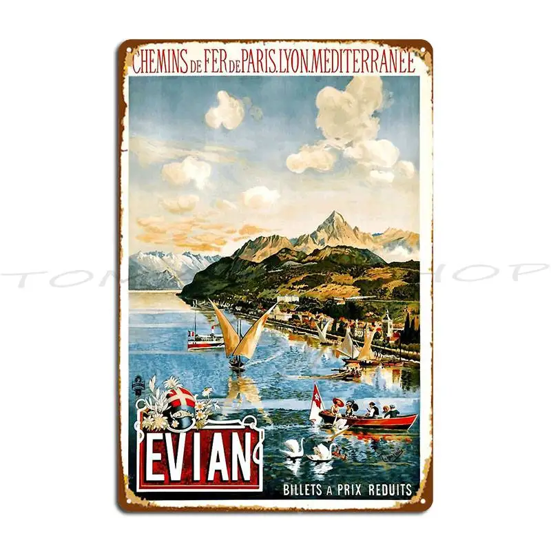 Vintage Travel Evian And Lake Geneva Chemins Metal Sign Cinema Cave Wall Mural Cinema Custom Tin Sign Poster