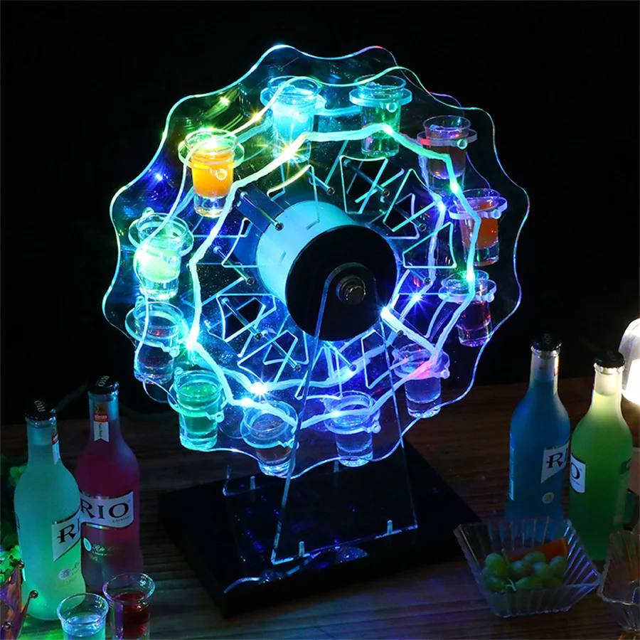 Imagem -04 - Thrisdar Recarregável 12 Copo Plástico Roda Gigante Led Suporte de Vinho Led Shot Vidro Vinho Rack para Discoteca Bar Festa Decoração Casamento